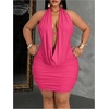 image:imageFloerns Womens Plus Size Going Out Halter Dress Deep V Cowl Neck Date Night Bodycon Mini DressesHot Pink