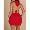 image:imageFloerns Womens Plus Size Going Out Halter Dress Deep V Cowl Neck Date Night Bodycon Mini DressesRed Gold Solid