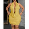 image:imageFloerns Womens Plus Size Going Out Halter Dress Deep V Cowl Neck Date Night Bodycon Mini DressesYellow