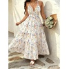 image:imageFloerns Womens Plus Size Halter Maxi Dress Sleeveless Tiered Ruffle Flowy Summer Spring Beach Vacation DressesApricot Blue Floral
