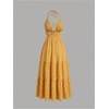 image:imageFloerns Womens Plus Size Halter Maxi Dress Sleeveless Tiered Ruffle Flowy Summer Spring Beach Vacation DressesOrange Yellow