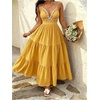 image:imageFloerns Womens Plus Size Halter Maxi Dress Sleeveless Tiered Ruffle Flowy Summer Spring Beach Vacation DressesOrange Yellow