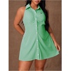 image:imageFloerns Womens Plus Size Striped Shirt Dress Button Down Sleeveless Going Out Mini DressesGreen