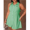 image:imageFloerns Womens Plus Size Striped Shirt Dress Button Down Sleeveless Going Out Mini DressesGreen