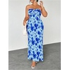 image:imageFloerns Womens Plus Size Summer Floral Strapless Dress Twist Front Bodycon Vacation Long DressesBlue