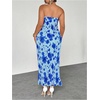 image:imageFloerns Womens Plus Size Summer Floral Strapless Dress Twist Front Bodycon Vacation Long DressesBlue