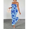 image:imageFloerns Womens Plus Size Summer Floral Strapless Dress Twist Front Bodycon Vacation Long DressesBlue