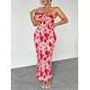 image:imageFloerns Womens Plus Size Summer Floral Strapless Dress Twist Front Bodycon Vacation Long DressesPink