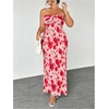image:imageFloerns Womens Plus Size Summer Floral Strapless Dress Twist Front Bodycon Vacation Long DressesPink