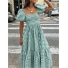 image:imageFloerns Womens Polka Dots Short Puff Sleeve Dress Square Neck Ruffle Summer Maxi DressesAqua Green