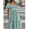image:imageFloerns Womens Polka Dots Short Puff Sleeve Dress Square Neck Ruffle Summer Maxi DressesAqua Green