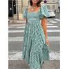 image:imageFloerns Womens Polka Dots Short Puff Sleeve Dress Square Neck Ruffle Summer Maxi DressesAqua Green