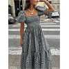 image:imageFloerns Womens Polka Dots Short Puff Sleeve Dress Square Neck Ruffle Summer Maxi DressesBlack and White