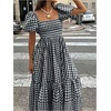 image:imageFloerns Womens Polka Dots Short Puff Sleeve Dress Square Neck Ruffle Summer Maxi DressesBlack and White