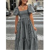 image:imageFloerns Womens Polka Dots Short Puff Sleeve Dress Square Neck Ruffle Summer Maxi DressesBlack and White