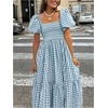 image:imageFloerns Womens Polka Dots Short Puff Sleeve Dress Square Neck Ruffle Summer Maxi DressesBlue and White