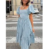 image:imageFloerns Womens Polka Dots Short Puff Sleeve Dress Square Neck Ruffle Summer Maxi DressesBlue and White