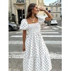 image:imageFloerns Womens Polka Dots Short Puff Sleeve Dress Square Neck Ruffle Summer Maxi DressesWhite Polka Dots