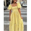 image:imageFloerns Womens Polka Dots Short Puff Sleeve Dress Square Neck Ruffle Summer Maxi DressesYellow