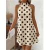 image:imageFloerns Womens Sleeveless Floral Print Sundress Halter Neck A Line Short DressBeige Brown Polka Dots