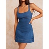 image:imageFloerns Womens Square Neck Mini Denim Dress Zip Up A Line Backless Jean Tank DressesMedium Wash