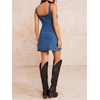 image:imageFloerns Womens Square Neck Mini Denim Dress Zip Up A Line Backless Jean Tank DressesMedium Wash