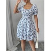 image:imageFloerns Womens Summer Floral Print Square Neck Puff Short Sleeve Dress Cute Ruffle Layered A Line Short DressMulticolor