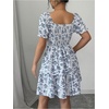image:imageFloerns Womens Summer Floral Print Square Neck Puff Short Sleeve Dress Cute Ruffle Layered A Line Short DressMulticolor