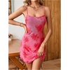 image:imageFloerns Womens Summer Spaghetti Strap Cowl Neck Satin Mini Tropical DressDark Pink