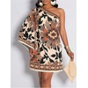 image:imageFloerns Womens Tropical One Shoulder Tunic Dress Dolman Sleeve Beach Vacation Summer DressesApricot Brown Floral