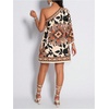 image:imageFloerns Womens Tropical One Shoulder Tunic Dress Dolman Sleeve Beach Vacation Summer DressesApricot Brown Floral