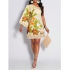 image:imageFloerns Womens Tropical One Shoulder Tunic Dress Dolman Sleeve Beach Vacation Summer DressesApricot Green Floral
