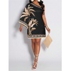 image:imageFloerns Womens Tropical One Shoulder Tunic Dress Dolman Sleeve Beach Vacation Summer DressesBlack