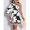image:imageFloerns Womens Tropical One Shoulder Tunic Dress Dolman Sleeve Beach Vacation Summer DressesBlack Apricot Floral