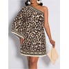image:imageFloerns Womens Tropical One Shoulder Tunic Dress Dolman Sleeve Beach Vacation Summer DressesBrown Leopard