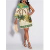 image:imageFloerns Womens Tropical One Shoulder Tunic Dress Dolman Sleeve Beach Vacation Summer DressesCream Green Tropical