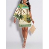 image:imageFloerns Womens Tropical One Shoulder Tunic Dress Dolman Sleeve Beach Vacation Summer DressesCream Green Tropical