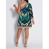 image:imageFloerns Womens Tropical One Shoulder Tunic Dress Dolman Sleeve Beach Vacation Summer DressesDark Green Tropical