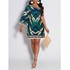 image:imageFloerns Womens Tropical One Shoulder Tunic Dress Dolman Sleeve Beach Vacation Summer DressesDark Green Tropical