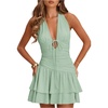 image:imageFloerns Womens Deep V Neck Ruched A Line Halter Mini Dresses Tie Front Asymmetrical Layered Club Party DressesMint Green