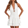 image:imageFloerns Womens Deep V Neck Ruched A Line Halter Mini Dresses Tie Front Asymmetrical Layered Club Party DressesWhite