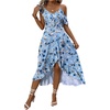 image:imageFloerns Womens Floral Ruffle Sleeve Midi Dress Asymmetrical Hem Boho A Line DressesBlue