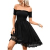 image:imageFloerns Womens Off Shoulder Short Sleeve A Line Dress Lace Trim Cowgirl Western Short DressesBlack