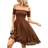 image:imageFloerns Womens Off Shoulder Short Sleeve A Line Dress Lace Trim Cowgirl Western Short DressesBrown