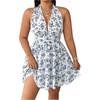 image:imageFloerns Womens Plus Size Cheetah Halter Short Dress Sleeveless Shirred Layered Ruffle Hem Y2k Going Out Mini DressesBlue and White