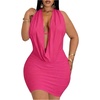 image:imageFloerns Womens Plus Size Going Out Halter Dress Deep V Cowl Neck Date Night Bodycon Mini DressesHot Pink