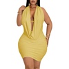 image:imageFloerns Womens Plus Size Going Out Halter Dress Deep V Cowl Neck Date Night Bodycon Mini DressesYellow