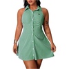 image:imageFloerns Womens Plus Size Striped Shirt Dress Button Down Sleeveless Going Out Mini DressesGreen