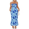 image:imageFloerns Womens Plus Size Summer Floral Strapless Dress Twist Front Bodycon Vacation Long DressesBlue