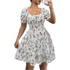 image:imageFloerns Womens Summer Floral Print Square Neck Puff Short Sleeve Dress Cute Ruffle Layered A Line Short DressWhite and Pink